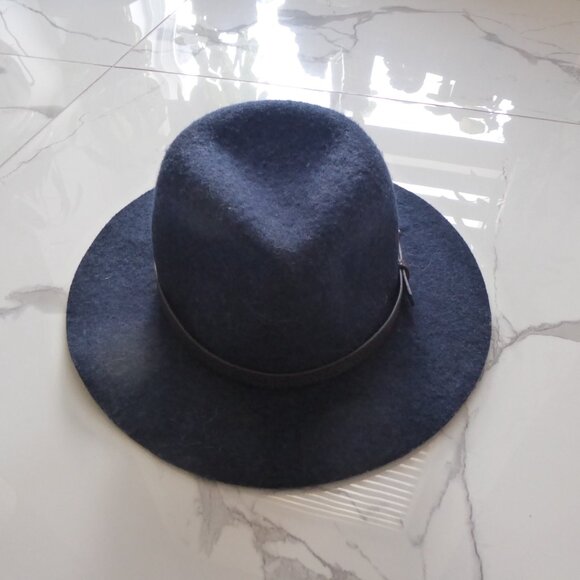 GAP Vintage 90s UNISEX 100% Wool Wide Brim Fedora Blue Sun Hat M/L - Picture 7 of 10